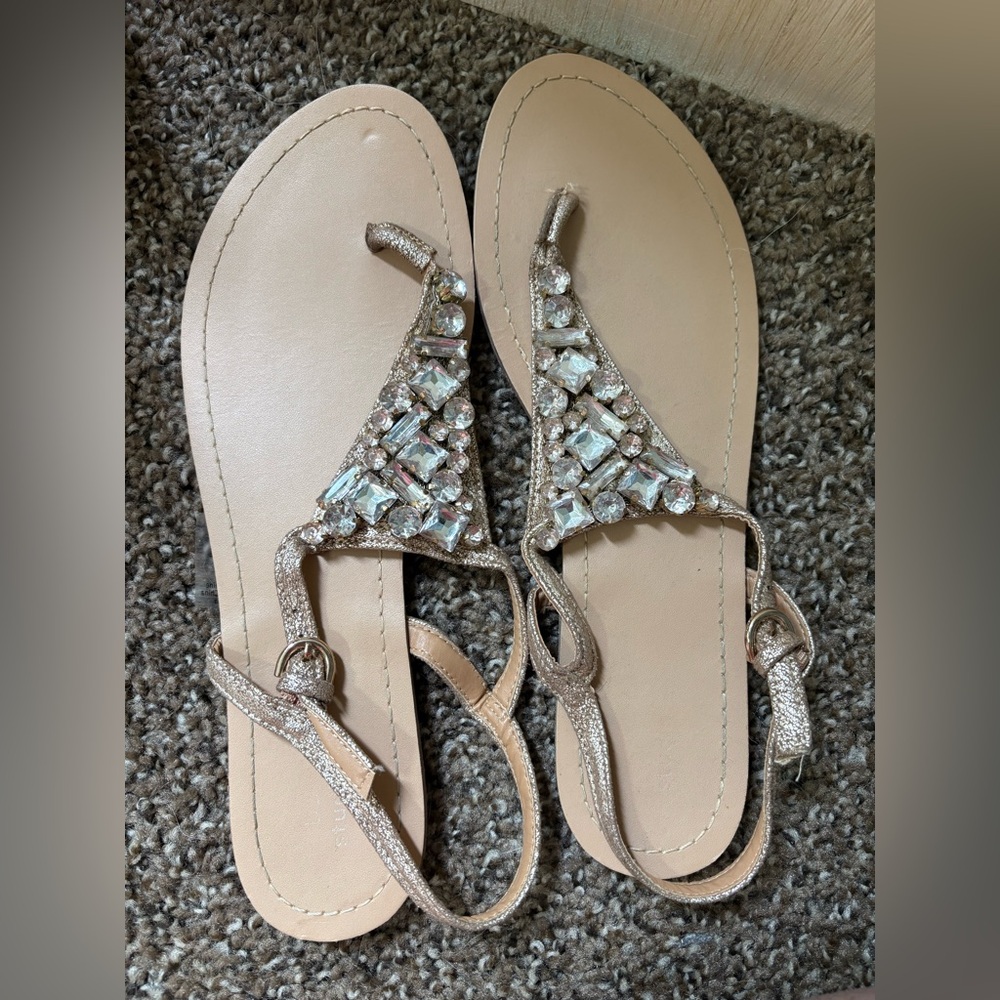 Embellished Sandals with Rhinestones, Rose Gold- Size 9